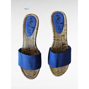 Etc! Rue 21 Blue Cork Wedge Slide Sandals Women 7/8 Boho Summer Casual